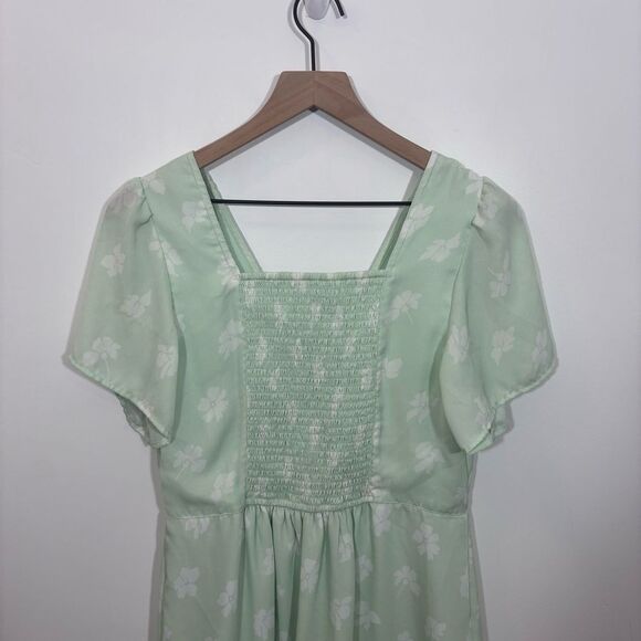 Abercrombie & Fitch Green Floral Ruffle Mini Dress Smocked Back Medium - Picture 8 of 13